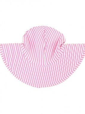 Ruffle Butts Pink and White Stripe Wide-Brim Sun Hat, Size 3T-5